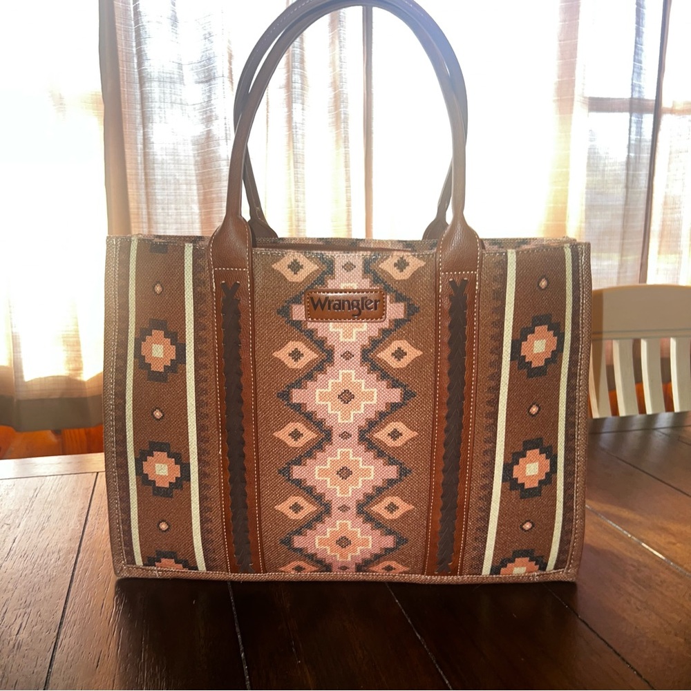 Wrangler Geometric Brown and Pink Tote - Picture 2 of 4
